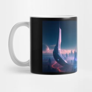 Futuristic city with beautiful sky landscape Mug